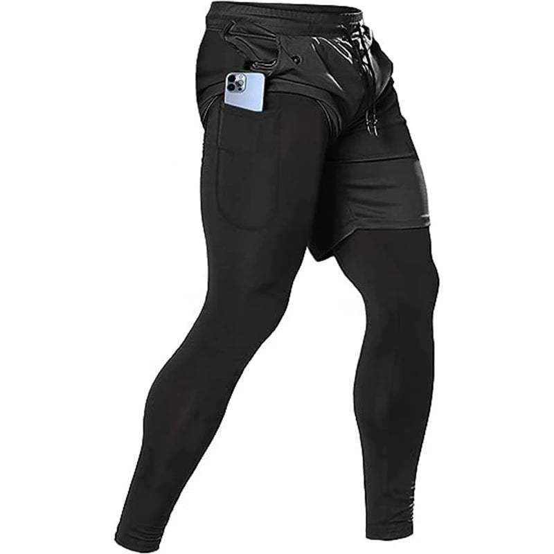 Men's Sport Pants 2 in 1 Training Athletic Gym Fitness Running Pants
