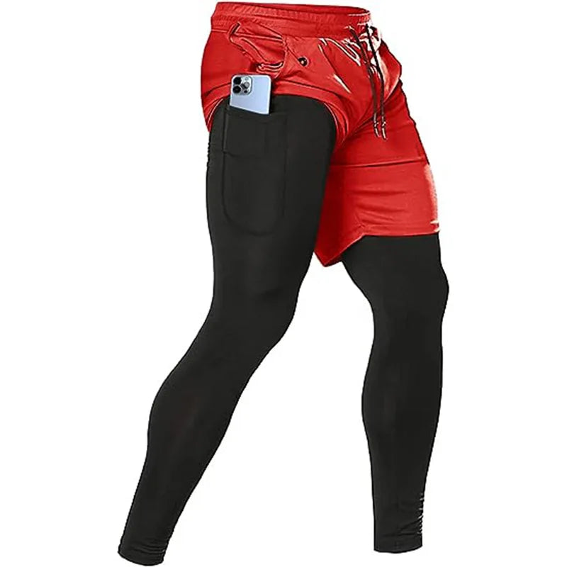 Men's Sport Pants 2 in 1 Training Athletic Gym Fitness Running Pants
