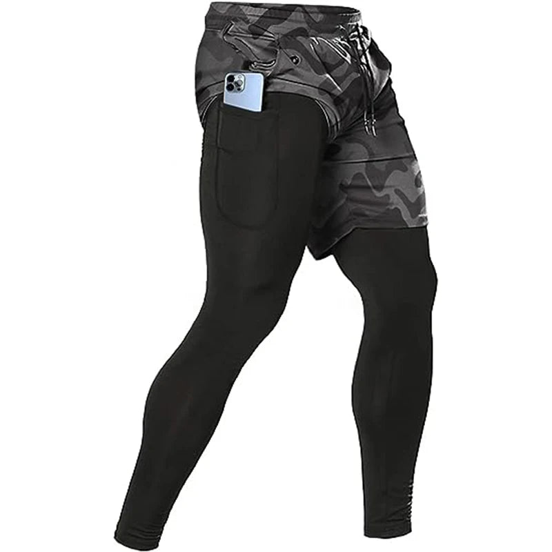 Men's Sport Pants 2 in 1 Training Athletic Gym Fitness Running Pants