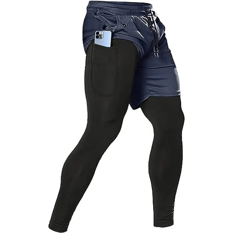 Men's Sport Pants 2 in 1 Training Athletic Gym Fitness Running Pants