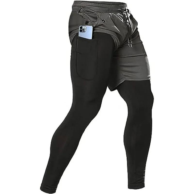Men's Sport Pants 2 in 1 Training Athletic Gym Fitness Running Pants