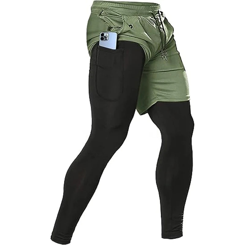 Men's Sport Pants 2 in 1 Training Athletic Gym Fitness Running Pants