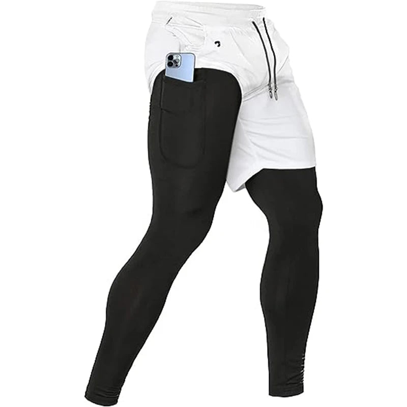 Men's Sport Pants 2 in 1 Training Athletic Gym Fitness Running Pants