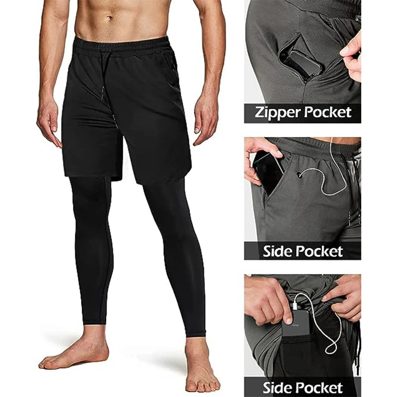 Men's Sport Pants 2 in 1 Training Athletic Gym Fitness Running Pants