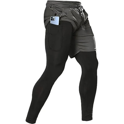 Men's Sport Pants 2 in 1 Training Athletic Gym Fitness Running Pants