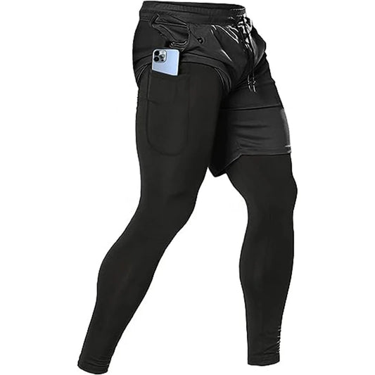 Men's Sport Pants 2 in 1 Training Athletic Gym Fitness Running Pants