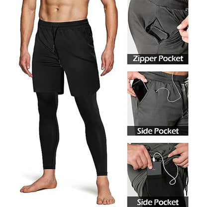 Men's Sport Pants 2 in 1 Training Athletic Gym Fitness Running Pants